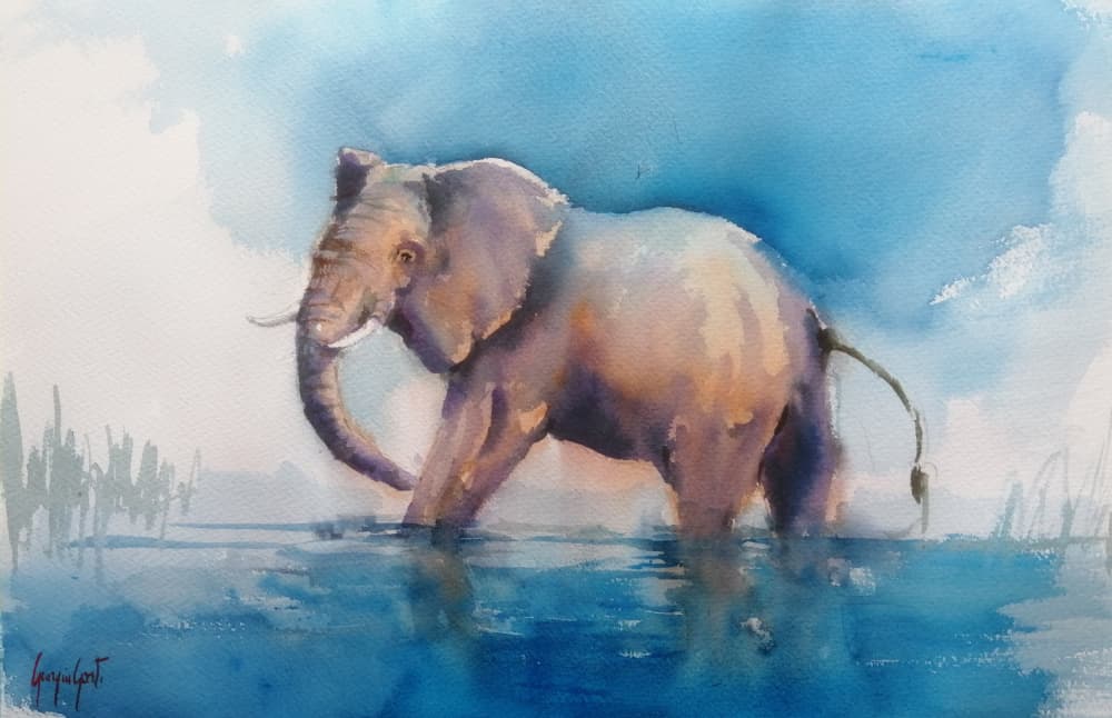 Majestic Elephant Wading by Giorgio Gosti — canvas wall art