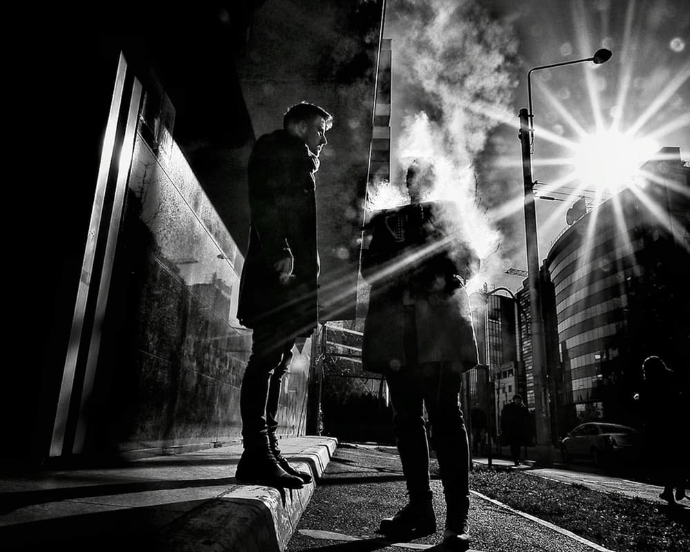 Sunlit Urban Encounter by Mirela Momanu — canvas wall art