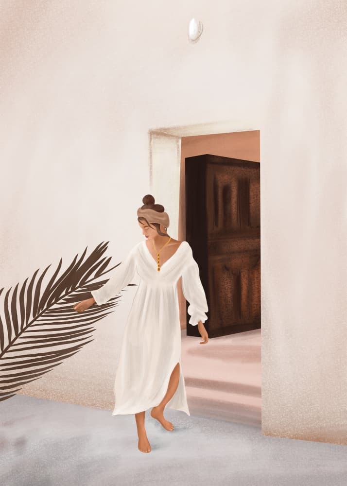 Woman With Palm Leaf by City Art — canvas wall art