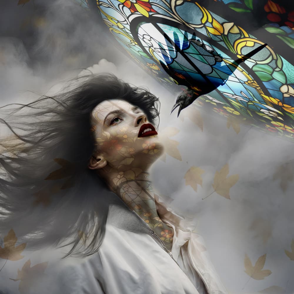Stained Glass Woman and Crow by Ewa Całkosińska-Kajzer — canvas wall art