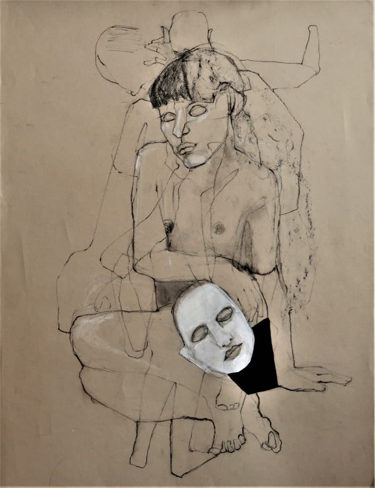 Bare Figure with Mask by Doris Schmitz — canvas wall art