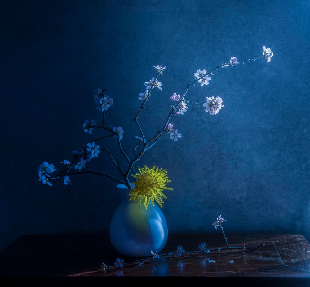 Blue Blossoms And Vase by Judy Tseng — canvas wall art