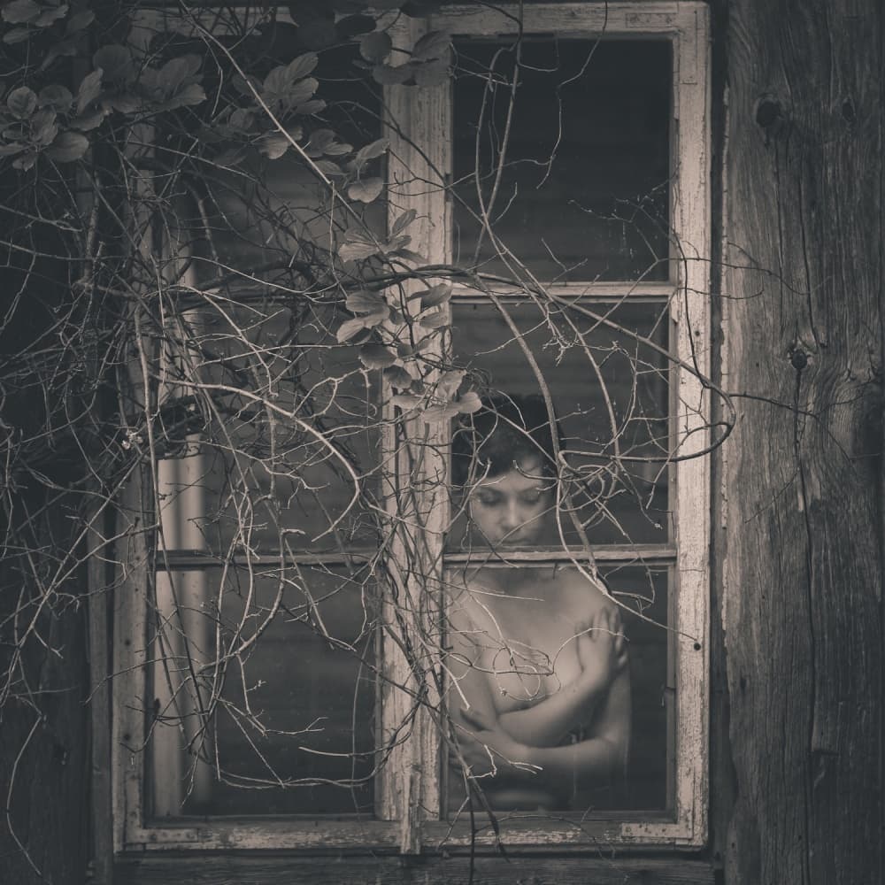 Woman Behind Branches by Miroslaw Prybinski — canvas wall art