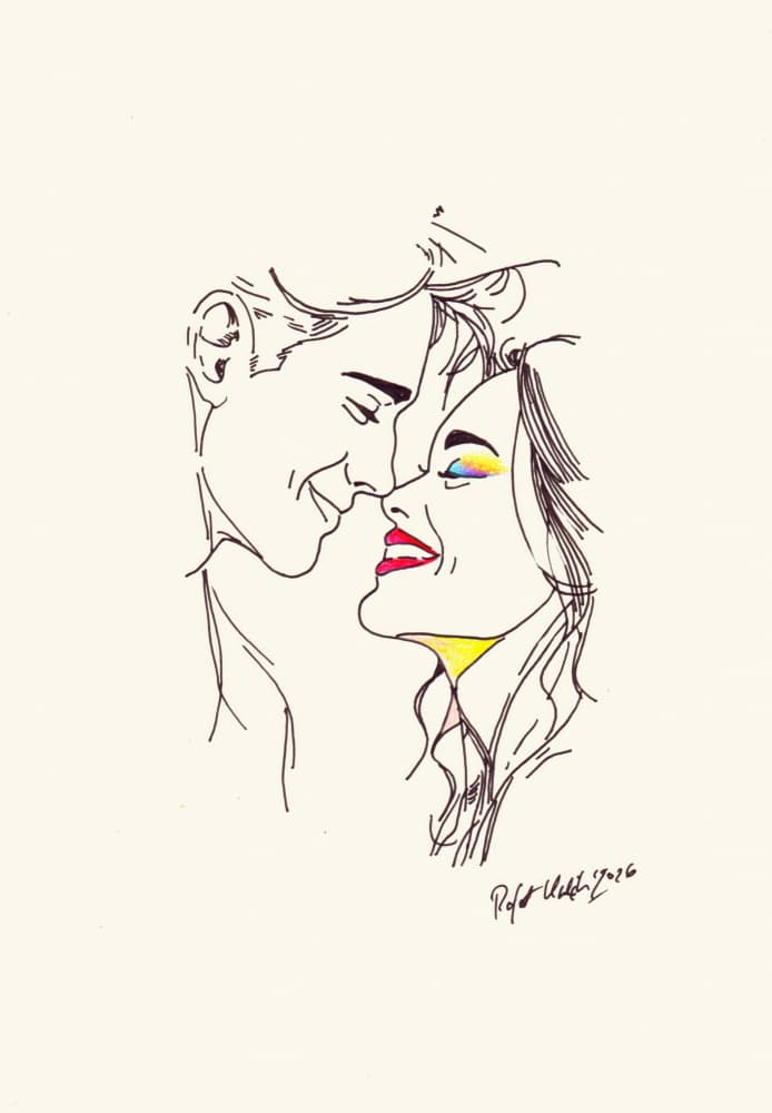 Joyful Couple Sketch by Rafal Kulik — canvas wall art