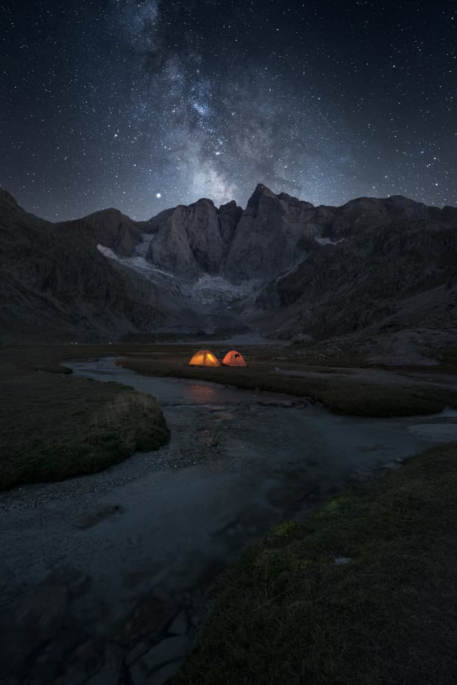 Milky Way Mountain Camping by Carlos Gonzalez — canvas wall art