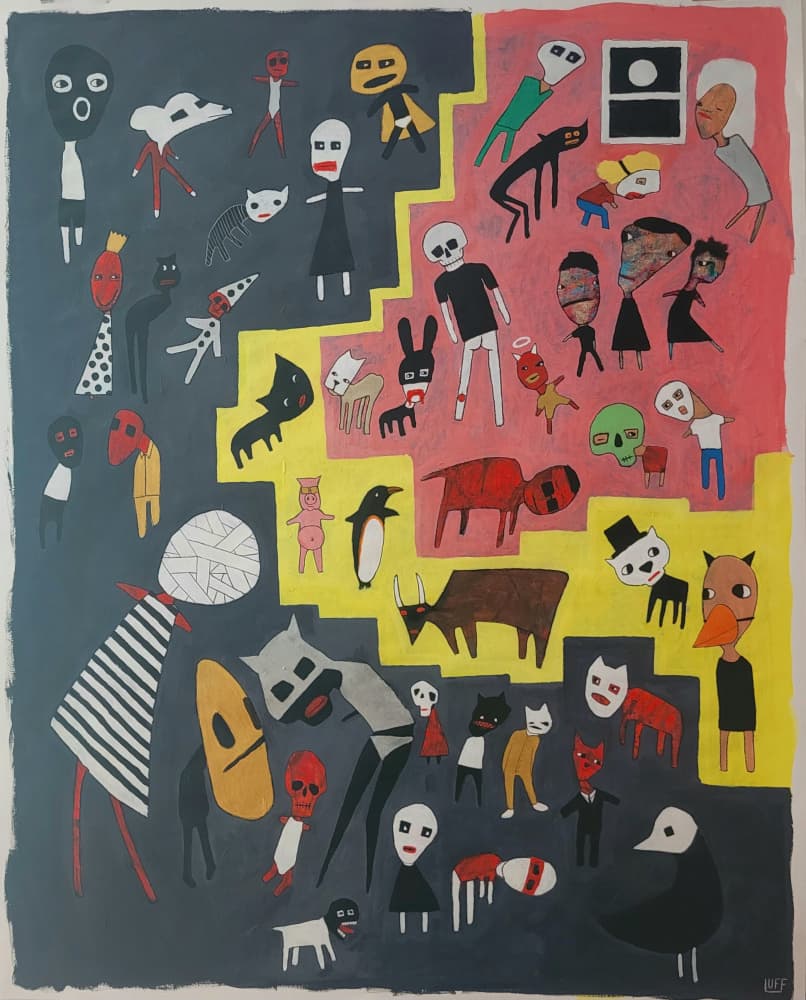 Strange Stairway Characters by Sam Luff — canvas wall art