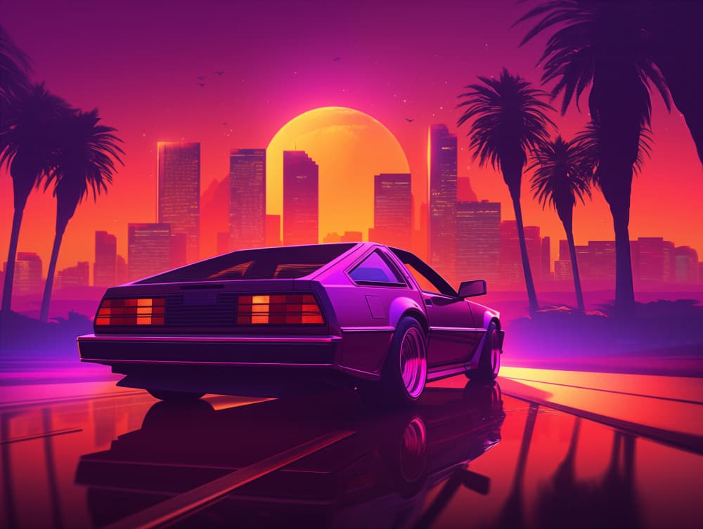 Retro Car City Sunset by Andreas Magnusson — canvas wall art