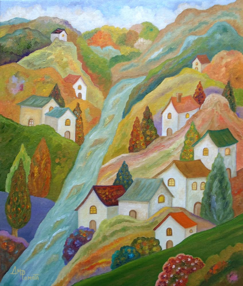 Colorful Mountain Village by Angeles M. Pomata — canvas wall art