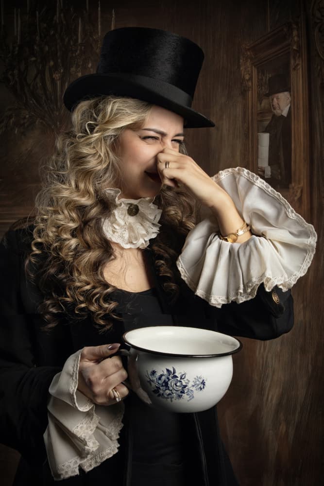 Vintage Lady Smells Pot by Carola Kayen-Mouthaan — canvas wall art