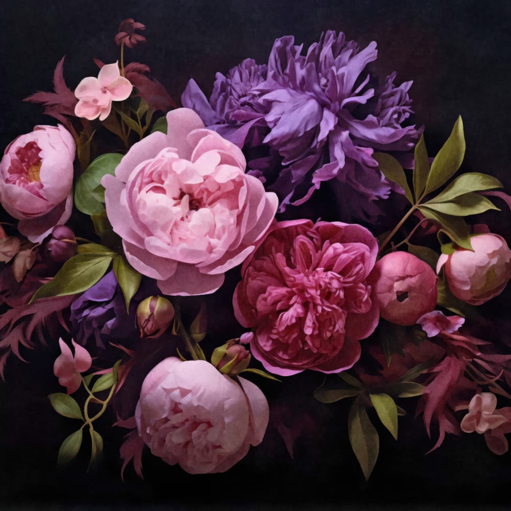 Dark Floral Peonies by Andrea Haase — canvas wall art