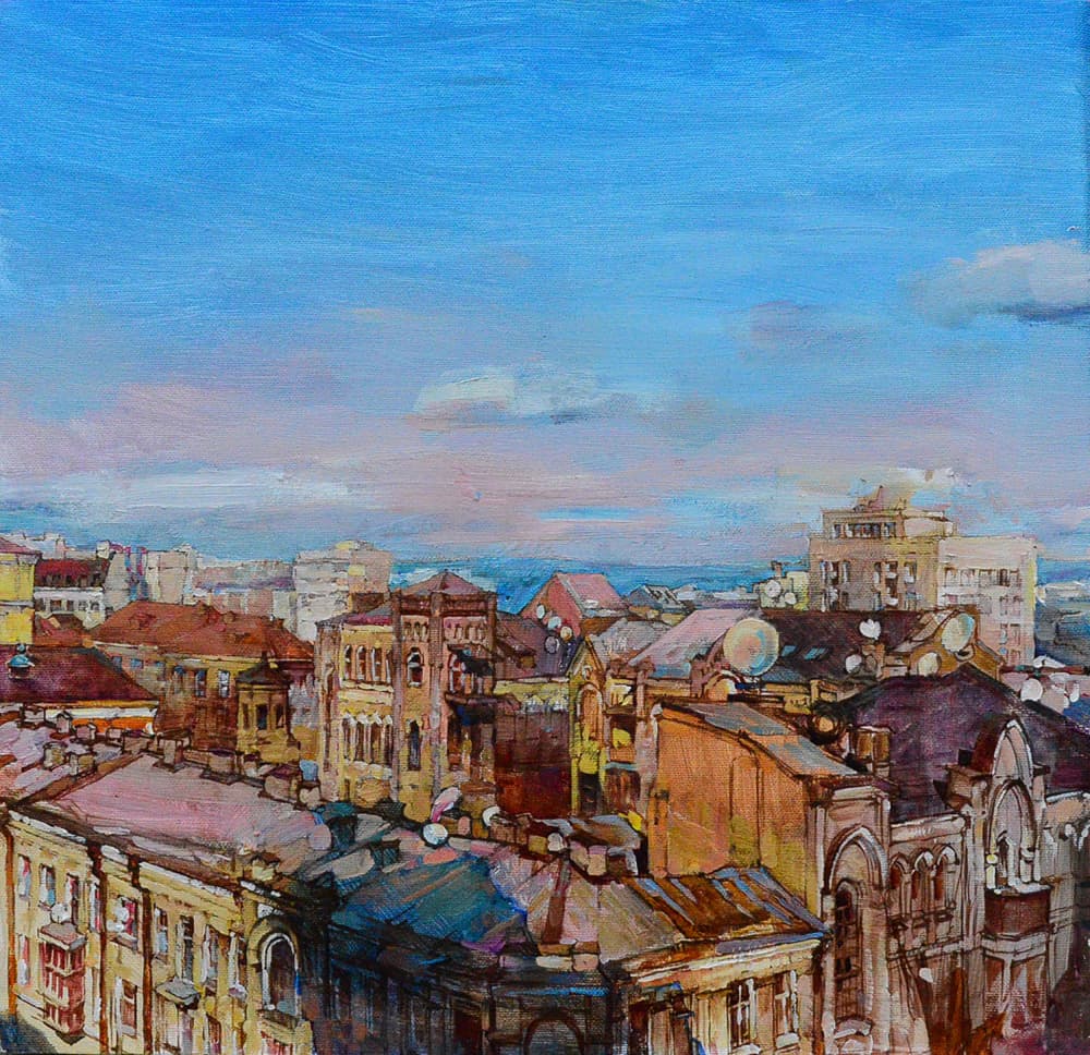 Colorful City Rooftops by Andrii Kutsachenko — canvas wall art