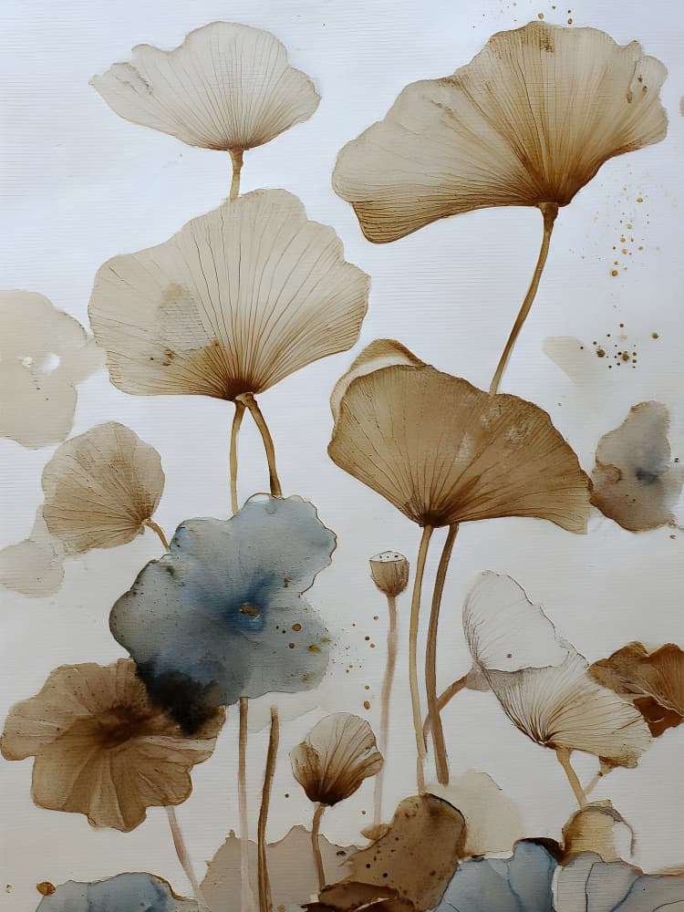 Serene Lotus Leaves by Miguel Bruzual — canvas wall art