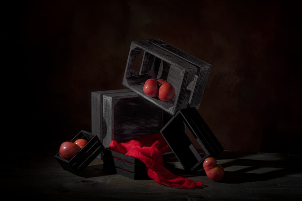 Red Fruits in Crates by Lydia Jacobs — canvas wall art