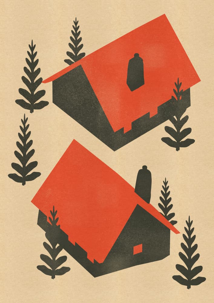 Cozy Winter Red Houses by Nicholas — canvas wall art