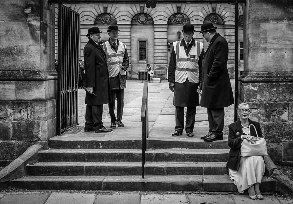 Bowler Hats on City Steps by Pawel Majewski — canvas wall art