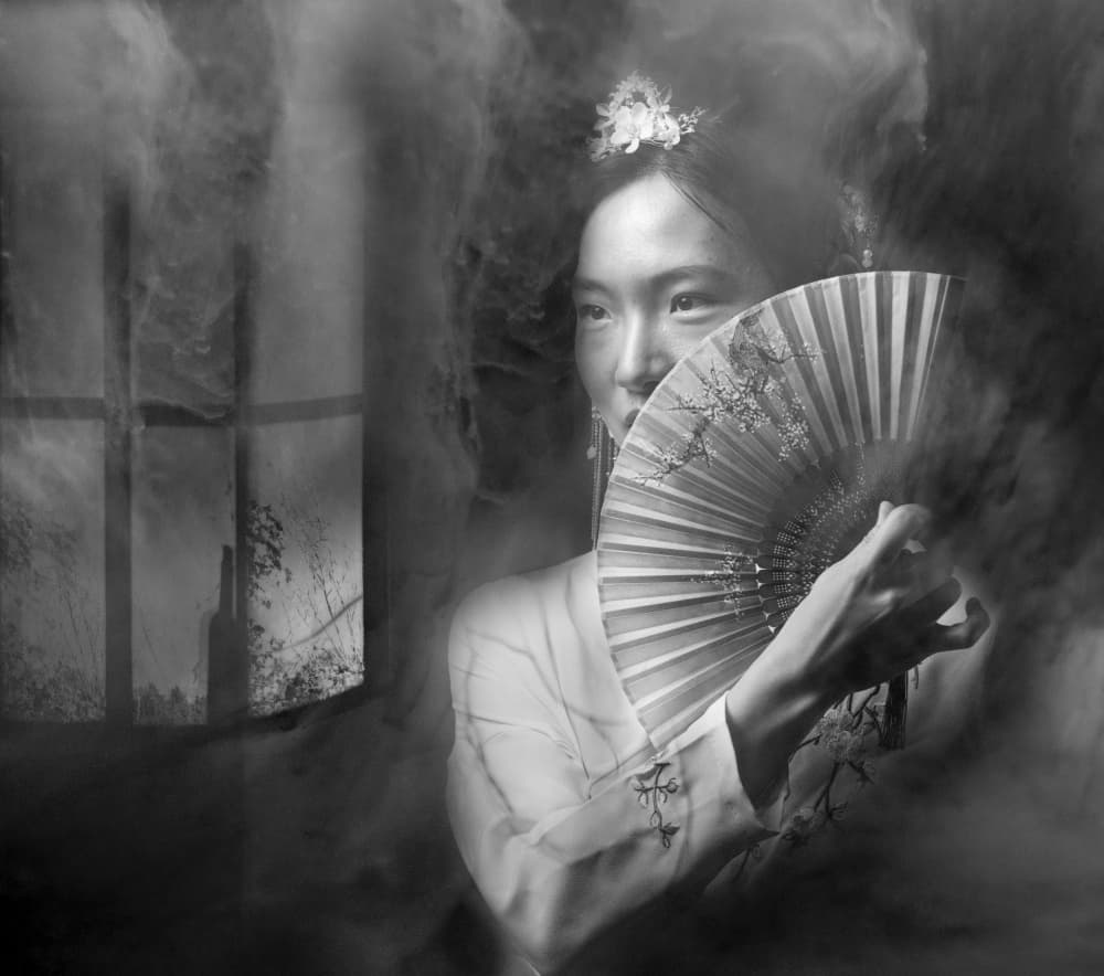 Elegant Woman Fan Portrait by Rachel Pansky — canvas wall art