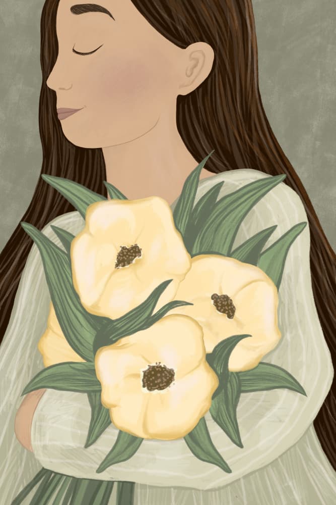 Serene Woman With Flowers by EMELIEmaria — canvas wall art
