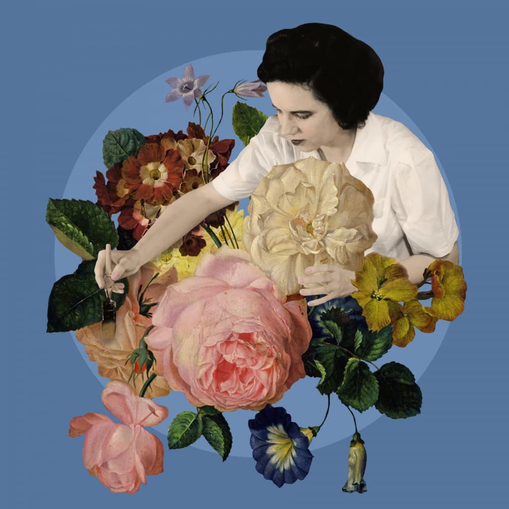 Woman and Vintage Blooms by Marja van den Hurk — canvas wall art