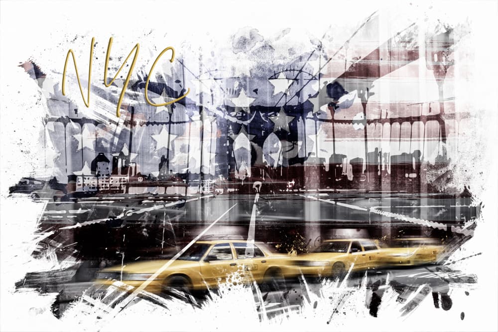 NYC Taxis American Flag by Melanie Viola — canvas wall art