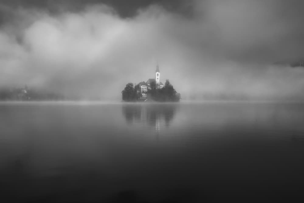 Misty Island Church by Thomas de Franzoni — canvas wall art