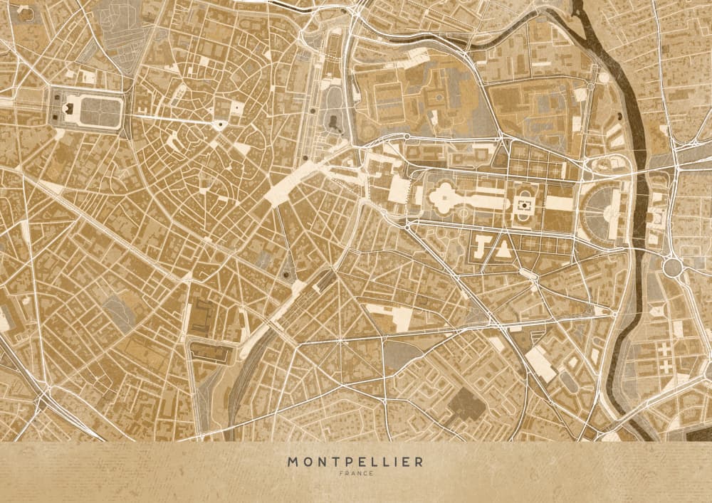 Montpellier France Map by Rosana Laiz Blursbyai — canvas wall art