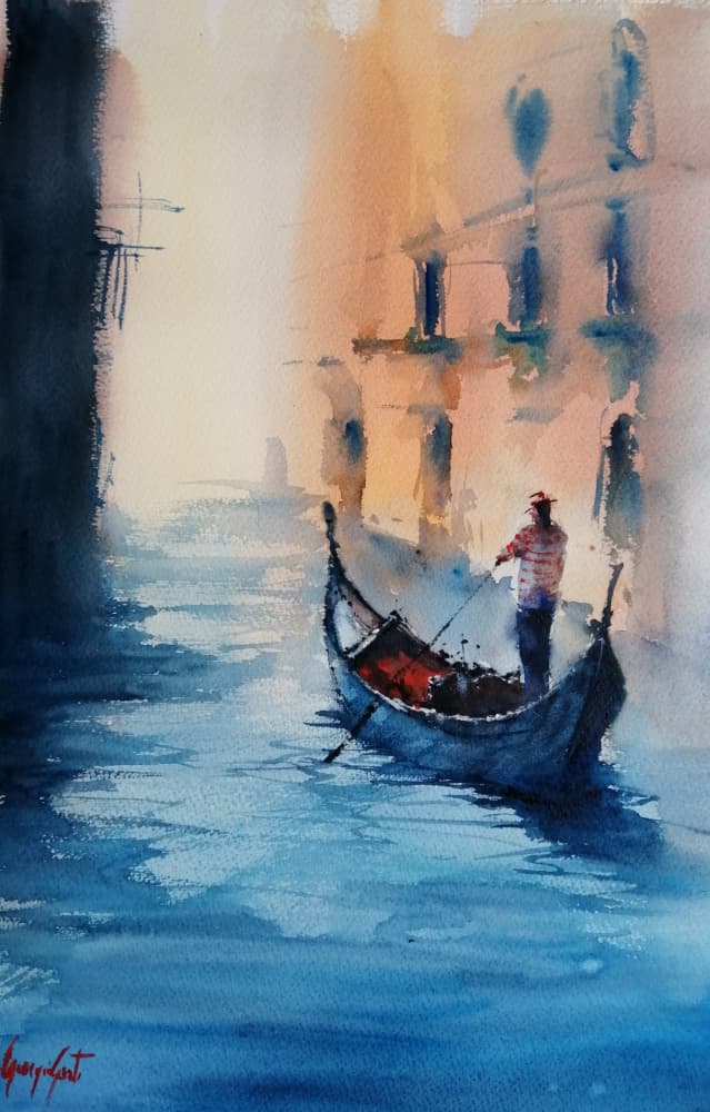 Golden Venice Gondola by Giorgio Gosti — canvas wall art