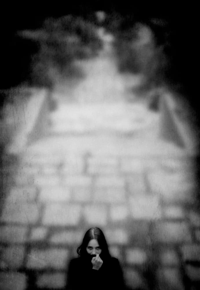 Mysterious Woman on Stairs by Milena Seita — canvas wall art
