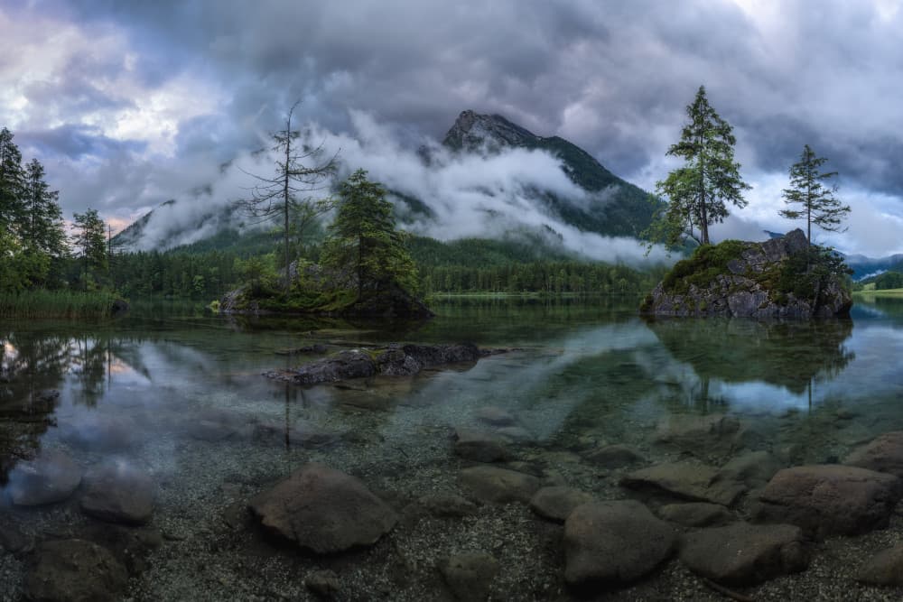 Misty Mountain Lake Reflections by Daniel Gastager — canvas wall art
