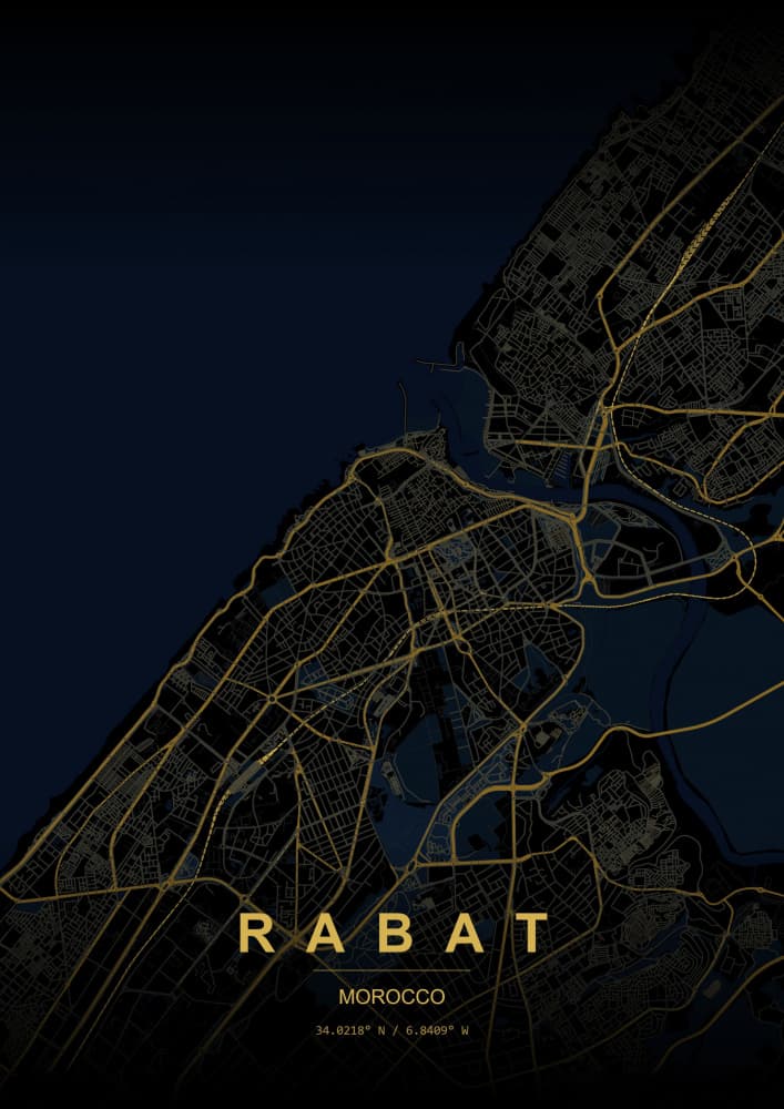 Rabat Golden City Map by HUGO — canvas wall art