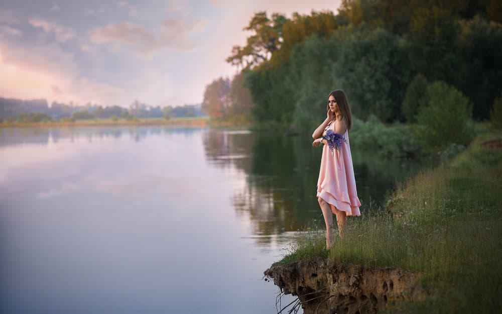 Woman By Calm Waters by Andrii Kazun — canvas wall art