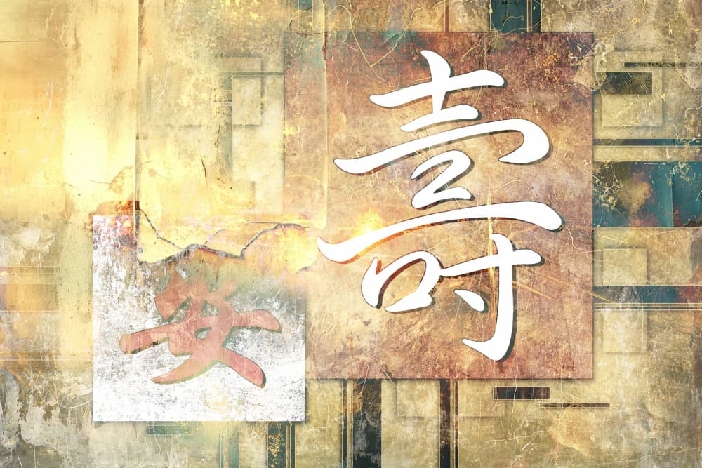 Golden Longevity Calligraphy by Rafal Kulik — canvas wall art