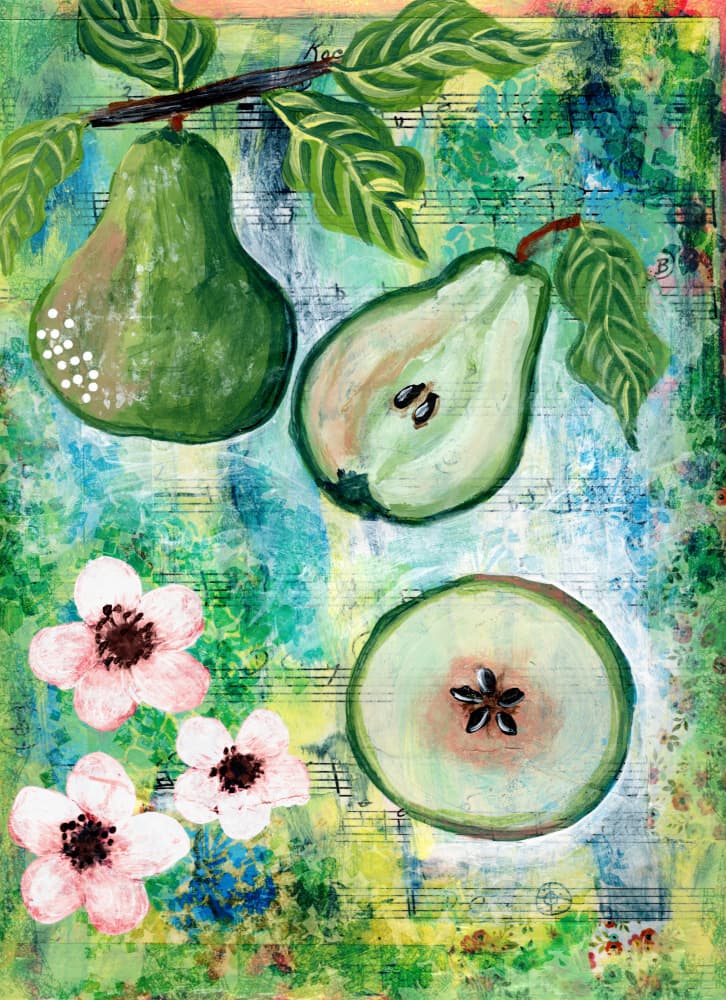 Botanical Pears and Music by Jasmine Goodwin — canvas wall art