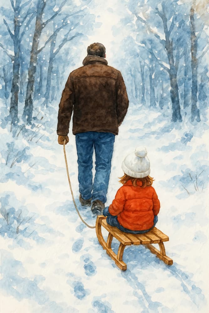 Father Child Winter Walk by Natalie Bruns — canvas wall art