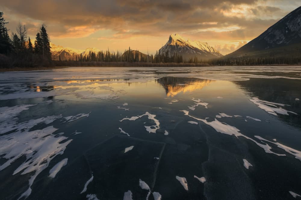 Golden Mountain Lake by David Martin Castan — canvas wall art