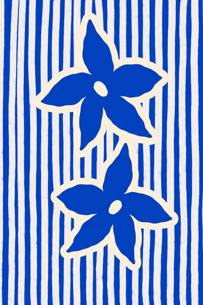 Vibrant Blue Floral Stripes by Treechild — canvas wall art