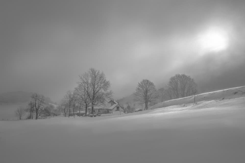 Misty Winter House by Alessandro Traverso — canvas wall art