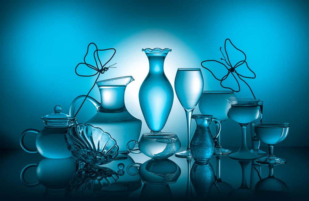 Luminous Teal Glassware by Lydia Jacobs — canvas wall art