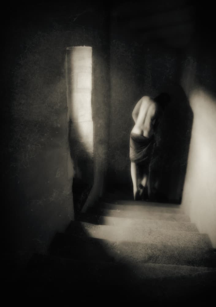 Dark Stairwell Figure by Charlaine Gerber — canvas wall art