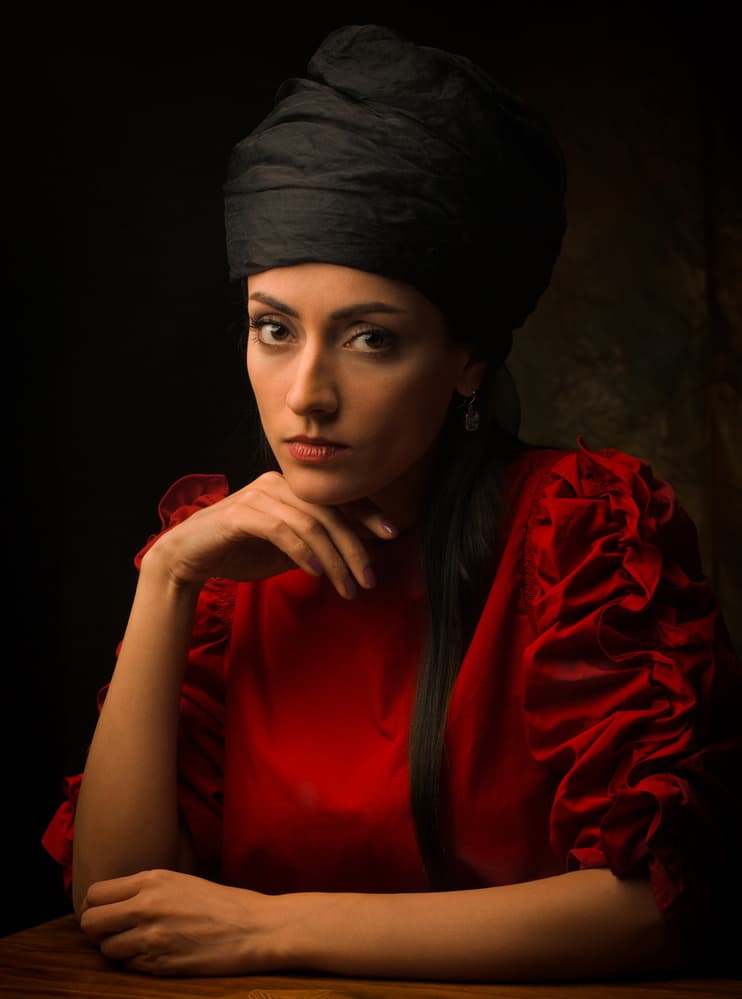 Mysterious Red Turban Portrait by Mehdi Mokhtari — canvas wall art