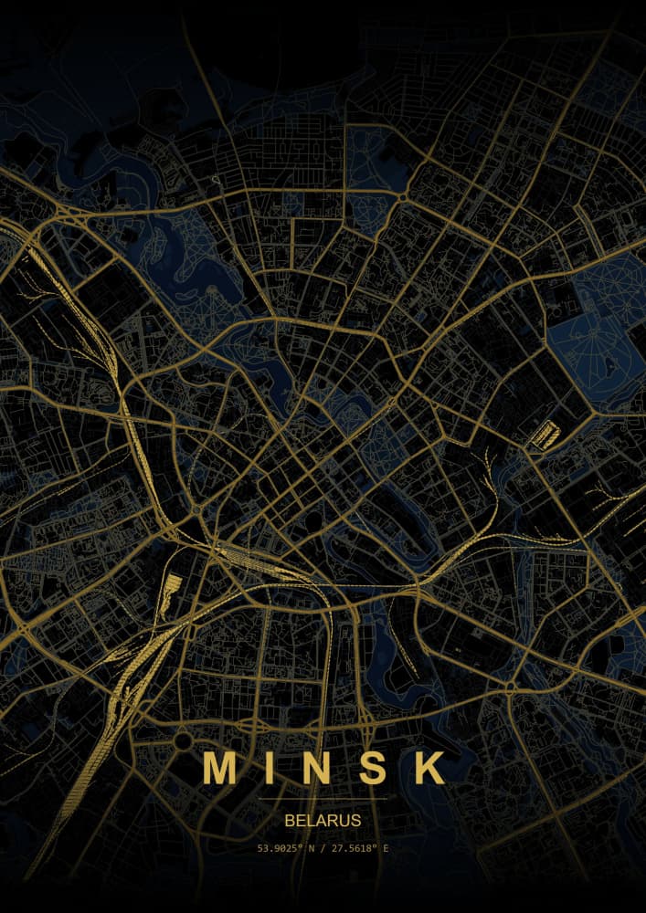 Minsk Golden City Map by HUGO — canvas wall art
