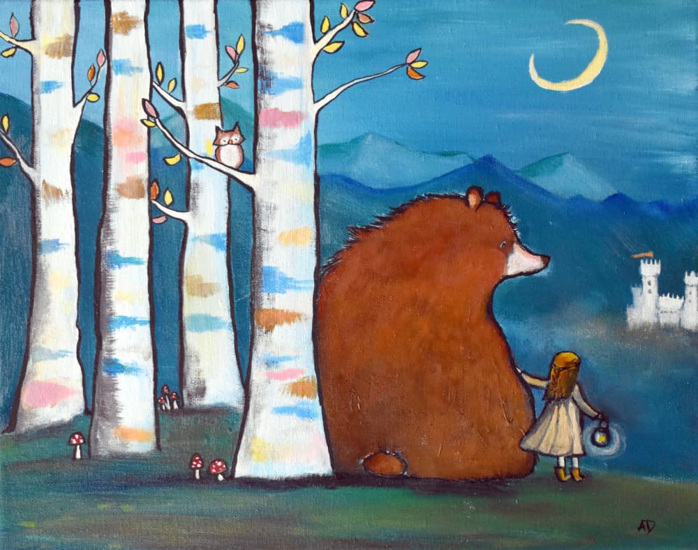 Moonlit Bear And Girl by Andrea Doss — canvas wall art