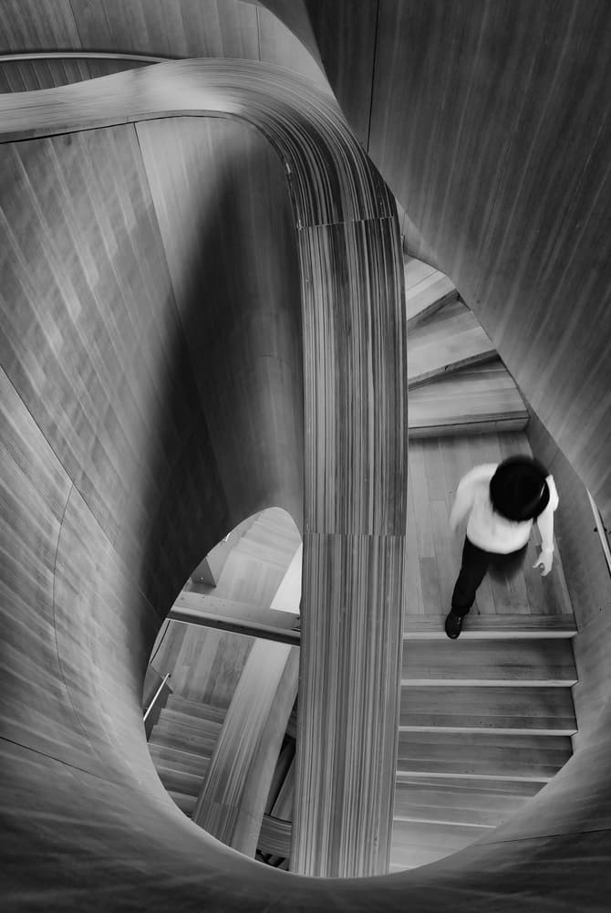 Elegant Spiral Wood Staircase by Andy Bauer — canvas wall art