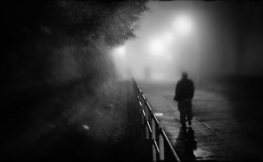 Lone Figure Foggy Night by Teruhiko Tsuchida — canvas wall art