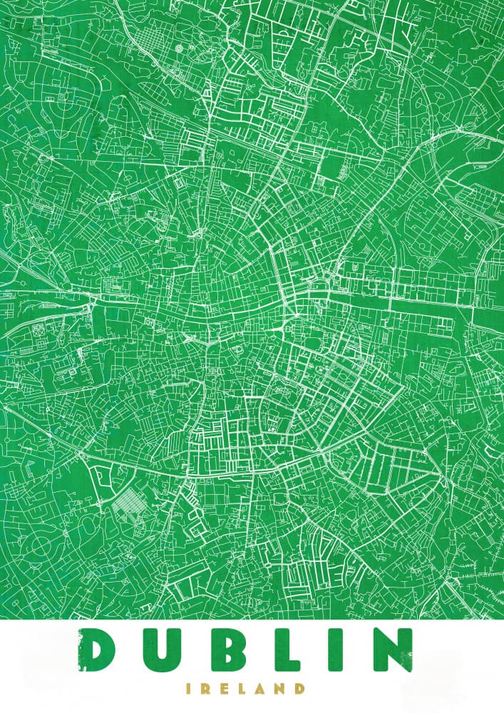 Dublin Ireland Green Map by Nicholas — canvas wall art
