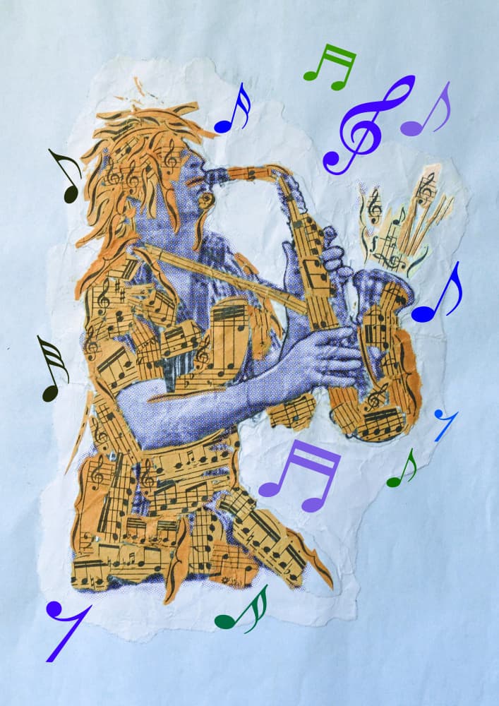 Music Notes Saxophone Player by Carlo Kaminski — canvas wall art