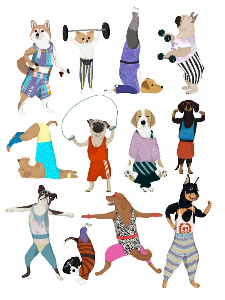 Playful Dog Workout by Hanna Melin — canvas wall art