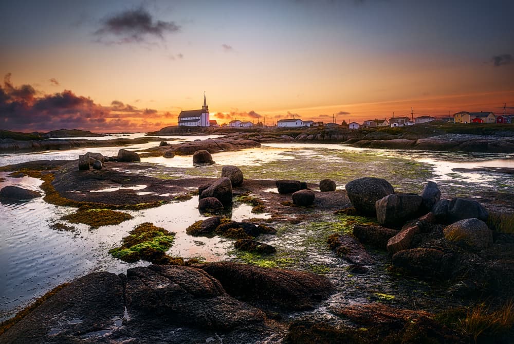Coastal Church Sunset by Ben.C.L — canvas wall art
