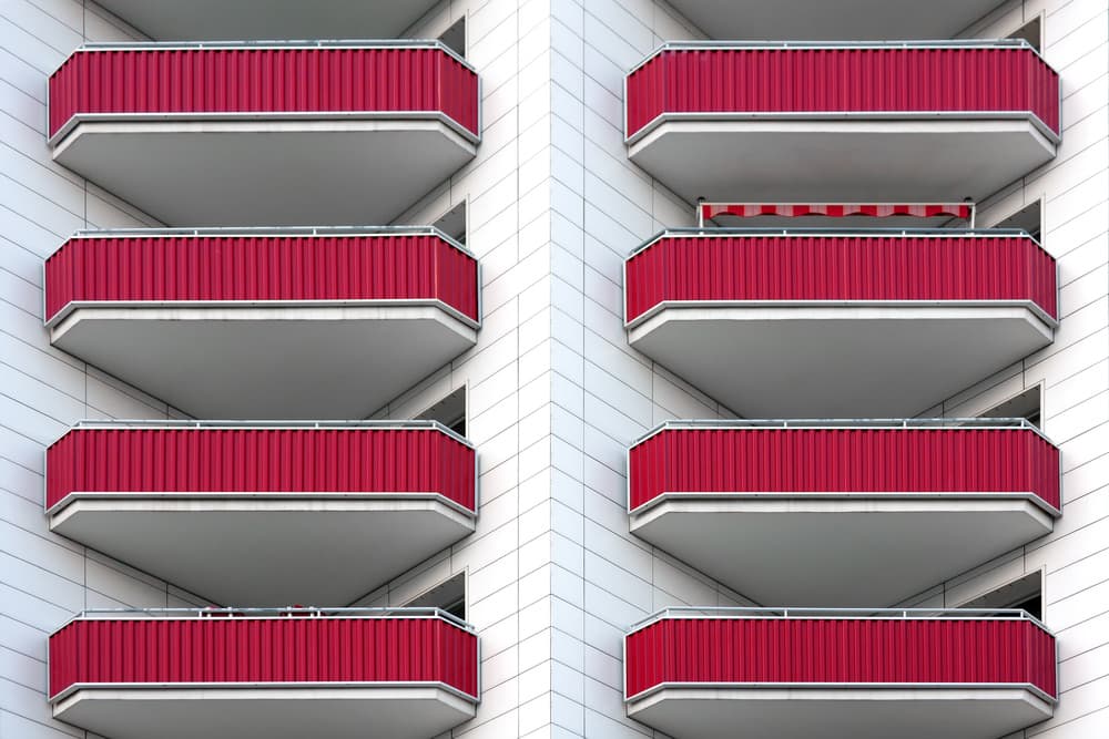 Geometric Red Balconies by Rolf Endermann — canvas wall art