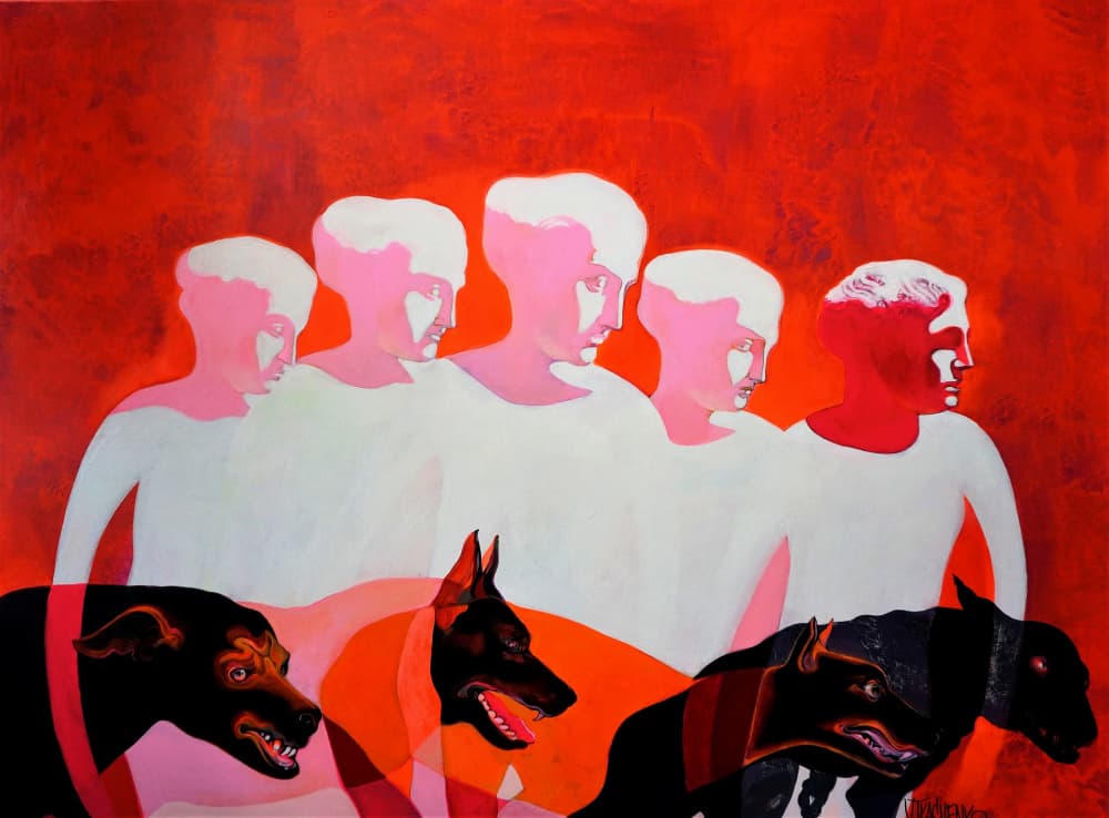 Fading Figures Angry Dogs by Victor Tkachenko — canvas wall art