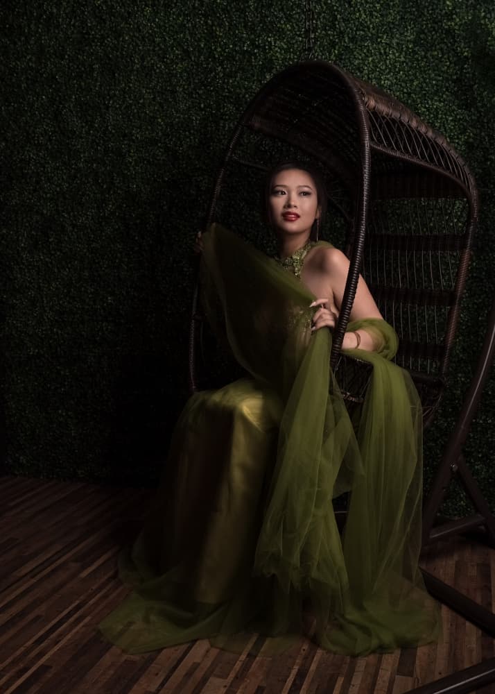 Elegant Woman Green Dress by Deming W — canvas wall art